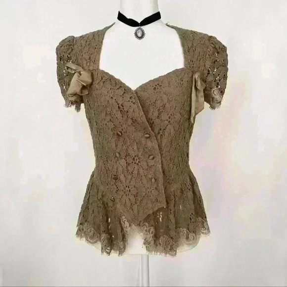 Betsey Johnson Tops - Betsey Johnson Vintage Black Label Crotchet & Satin Wrap Blouse